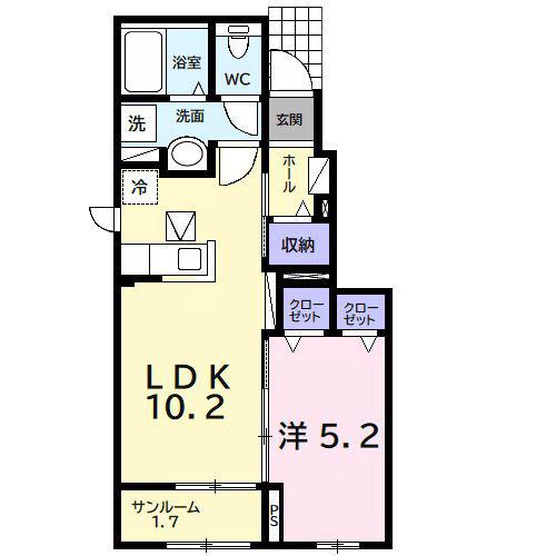 プリムヴェールIII(1LDK/1階)の間取り写真