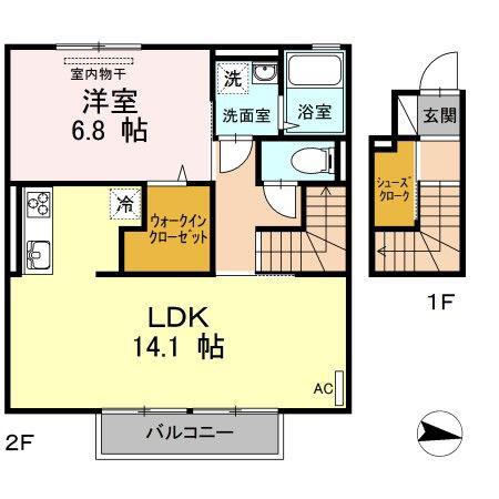 リッチ カトレア(1LDK/2階)の間取り写真