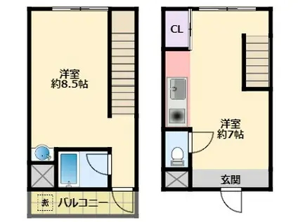 コンパクト・メゾネット21(1DK/1階)の間取り写真