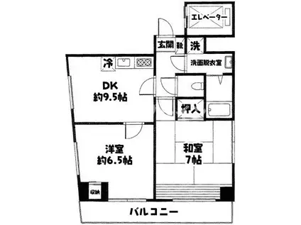 パールハイツKM(2DK/6階)の間取り写真