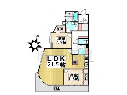 ルミナス山手(2LDK/5階)の間取り写真