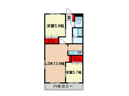コアやすのII(2LDK/2階)の間取り写真