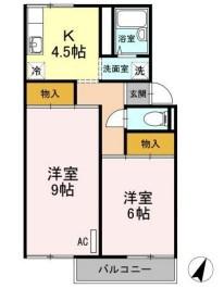 コーポ三谷原(2K/2階)の間取り写真