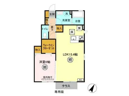 ヴァレンティーナ C(1LDK/1階)の間取り写真