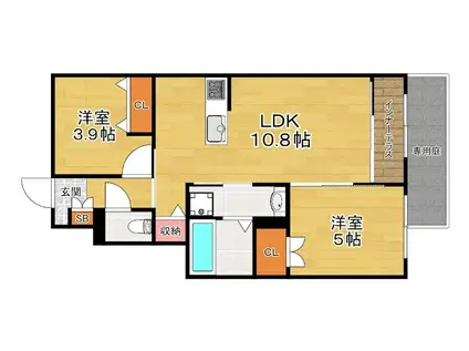 交野市郡津3丁目アパート(2LDK/1階)の間取り写真