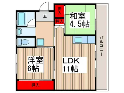 ビレッジハウス所沢2号棟(2LDK/5階)の間取り写真