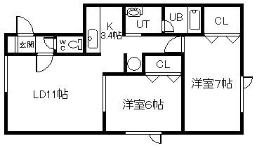コンフォート・イーストAB(2LDK/1階)の間取り写真