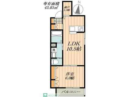 ウエストラウンジ(1LDK/2階)の間取り写真