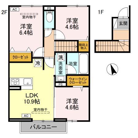 ボンヌクール城東(3LDK/2階)の間取り写真