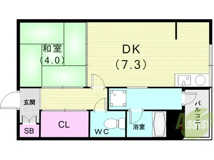 オリエンタルマンション(1DK/4階)の間取り写真