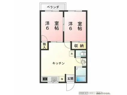 ベルメゾン多摩(2DK/1階)の間取り写真