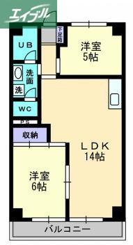 深可ヒュッテ(2LDK/5階)の間取り写真