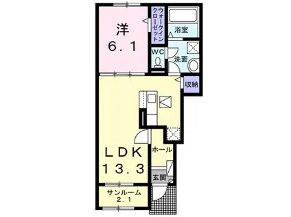 マカニ レア C(1LDK/1階)の間取り写真