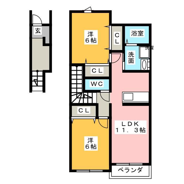 ベル・アンジュ(2LDK/2階)の間取り写真
