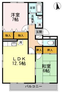グランドール国分A棟(2LDK/1階)の間取り写真