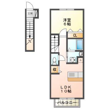 メゾンパレェ(1LDK/2階)の間取り写真