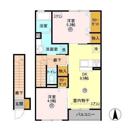 リーヴ ゴーシュ I(2DK/2階)の間取り写真
