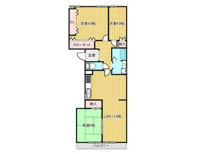 奈良ハイツ(3LDK/5階)の間取り写真