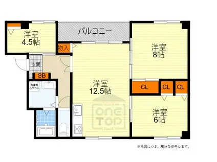 コーポウエハラ2(3LDK/1階)の間取り写真