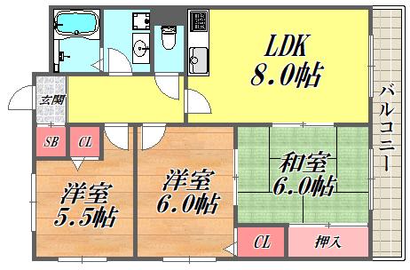 アートフェリス(3LDK/2階)の間取り写真