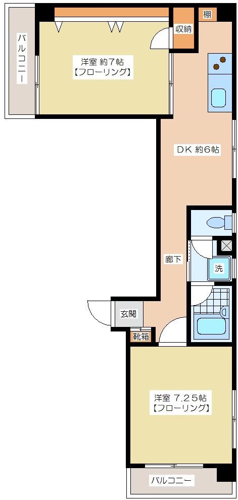 原マンション(2DK/3階)の間取り写真
