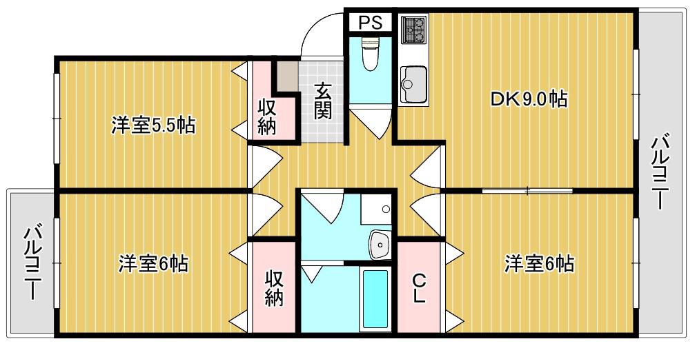 ハピネス篤A(3DK/2階)の間取り写真