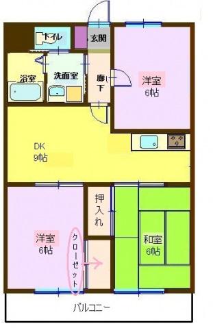 ルシエルクレール(3DK/1階)の間取り写真