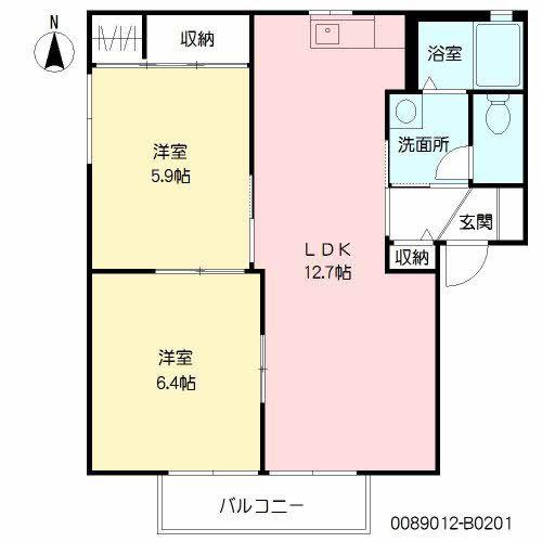 DIAS ASANO B棟(2LDK/2階)の間取り写真
