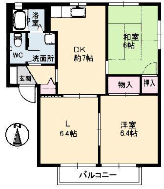 THRIVE HIRAFUKU B棟(2LDK/1階)の間取り写真
