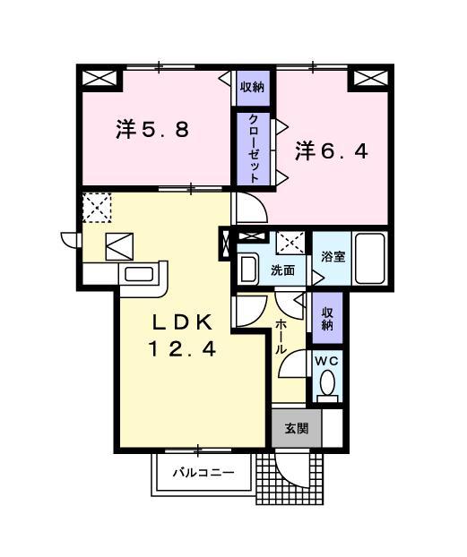 ユニメゾン葛原A棟(2LDK/1階)の間取り写真