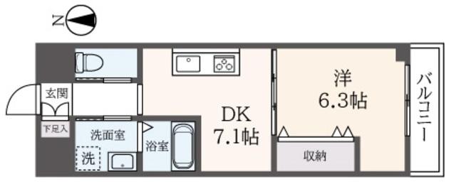 ウィンビュ三ツ沢(1DK/1階)の間取り写真