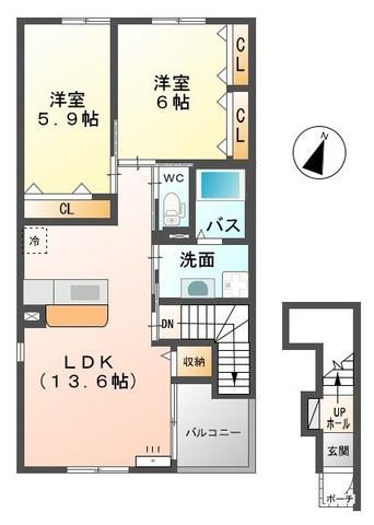サンヴィレッジ(2LDK/2階)の間取り写真