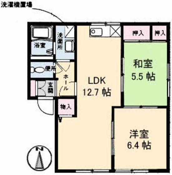 エイティー隅本 D棟(2LDK/2階)の間取り写真
