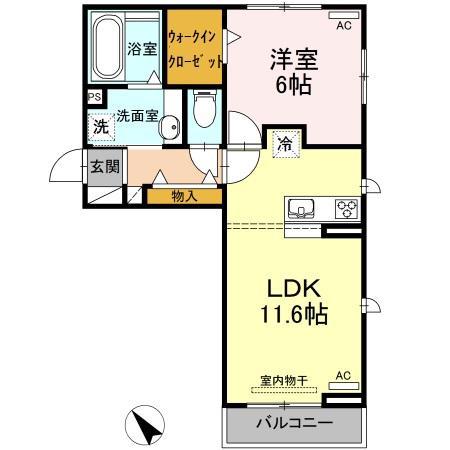 マリーゴールド B(1LDK/2階)の間取り写真