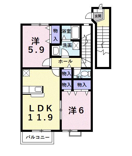 エクセランI(2LDK/2階)の間取り写真