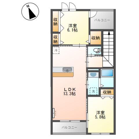 メルヴェーユII(2LDK/2階)の間取り写真
