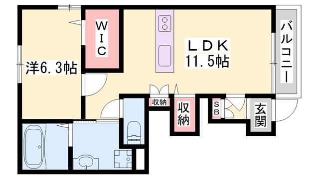 パインフォレスト浜の宮II(1LDK/1階)の間取り写真
