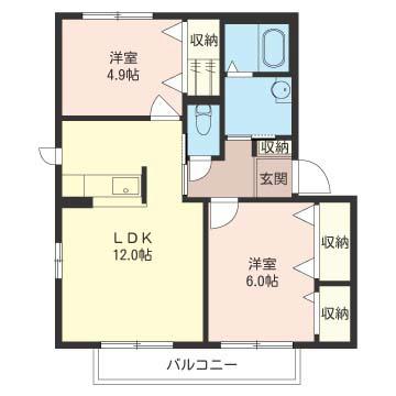 サザンクロスII(2LDK/1階)の間取り写真
