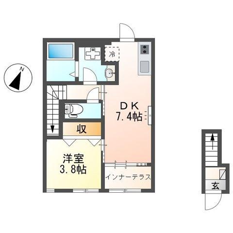 ヴェリテ昭島(1DK/2階)の間取り写真