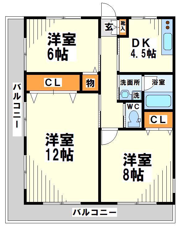 エクセル調布(3DK/2階)の間取り写真