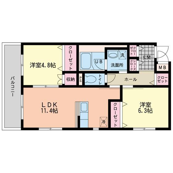 ブリリアント ヒル 翠(2LDK/3階)の間取り写真