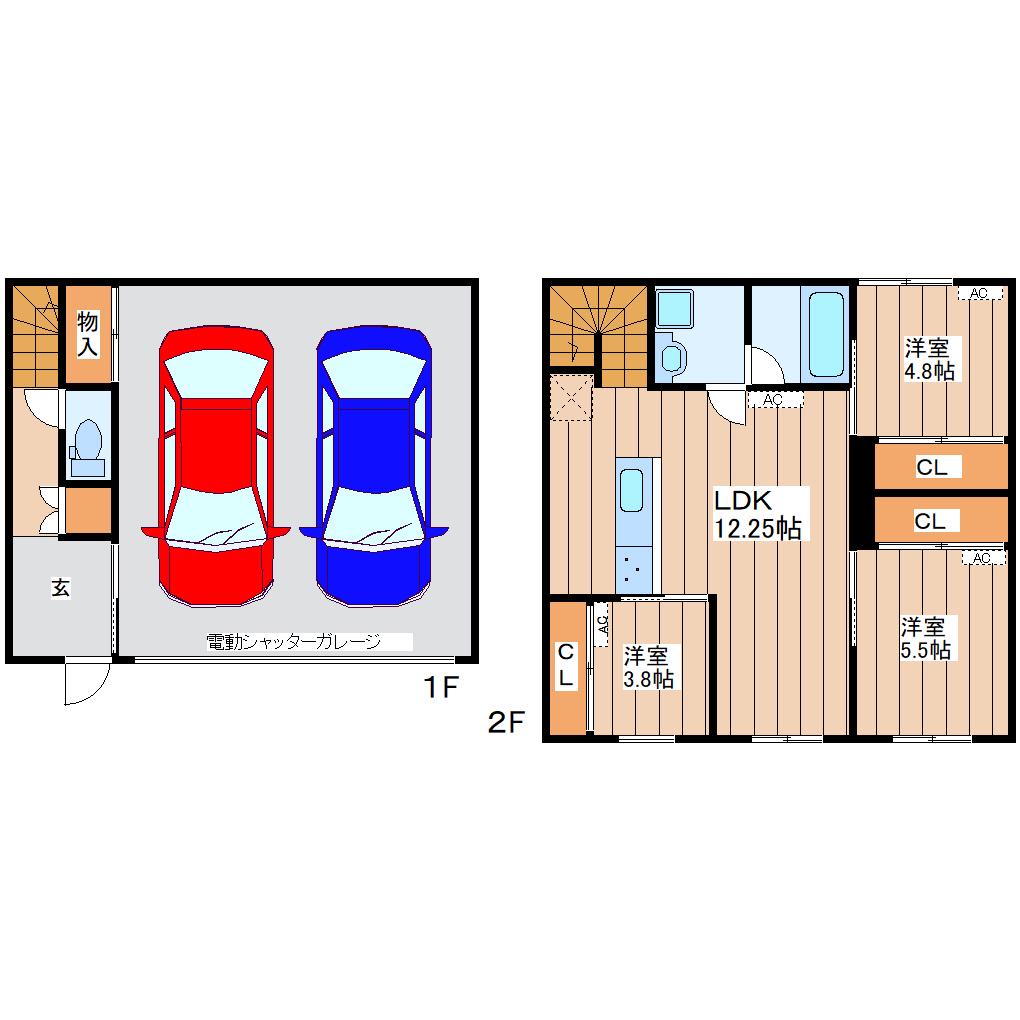 GARAGE VILLA SHIVERS A(3LDK/1階)の間取り写真