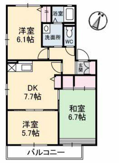 リッシュ伊藤C棟(3DK/2階)の間取り写真