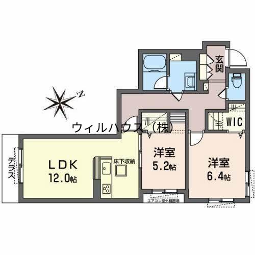 GRANDIR ウエスト(2LDK/3階)の間取り写真