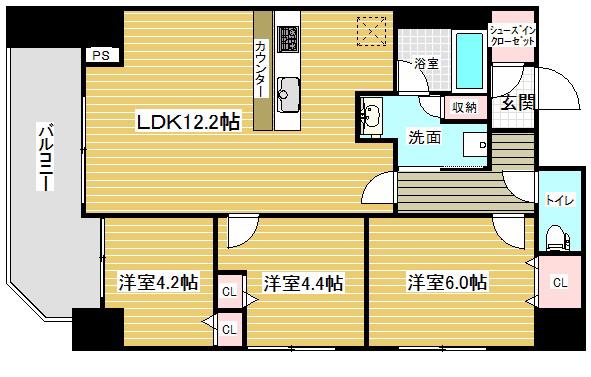 サムティグランツ神戸(3LDK/12階)の間取り写真