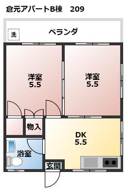 倉元アパートB棟(2DK/2階)の間取り写真