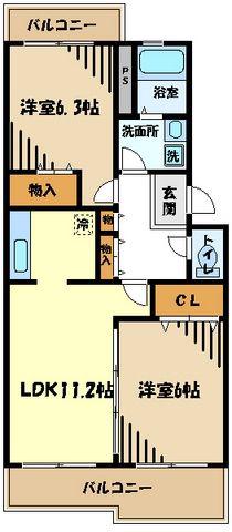 ファミールグラン(2LDK/1階)の間取り写真