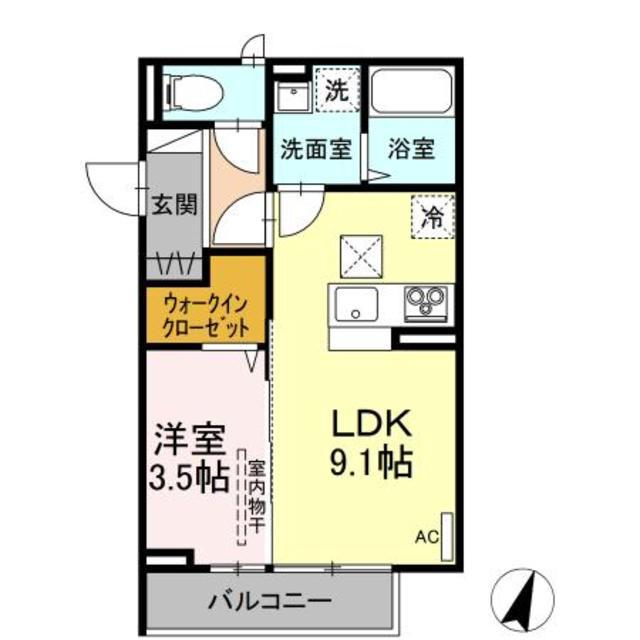 DーPREMIER大学南(1LDK/1階)の間取り写真