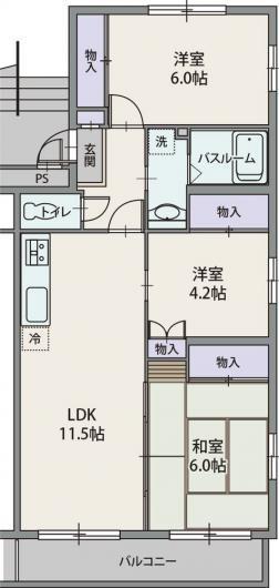 サンパークハイツ沼北E(3LDK/1階)の間取り写真