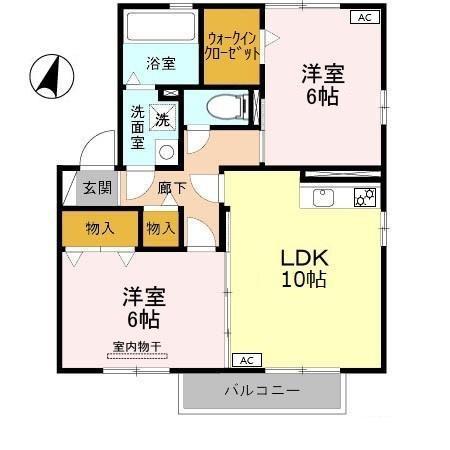 リバティ ヒルズ(2DK/2階)の間取り写真